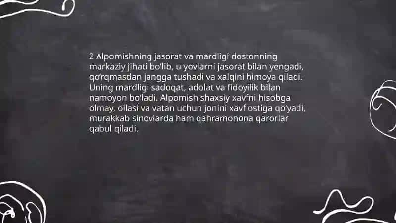 Alpomish dostonidagi qahramonlarga tavsif 4