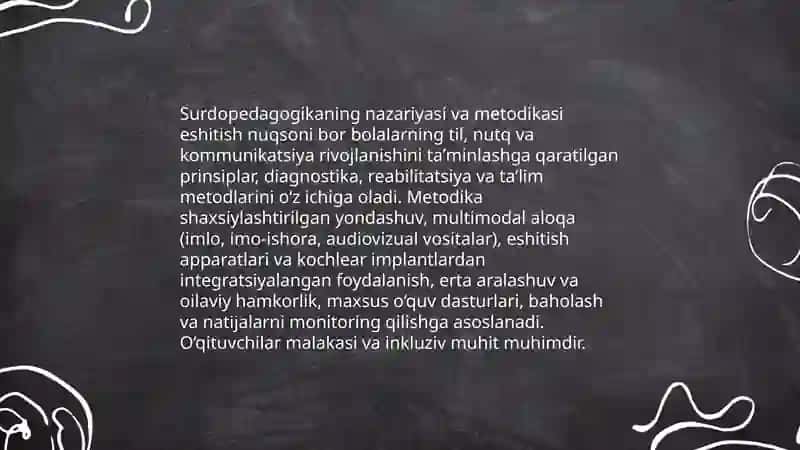 Eshitish nuqsoni bor bolalar bilan ishlash defektalogiya 4