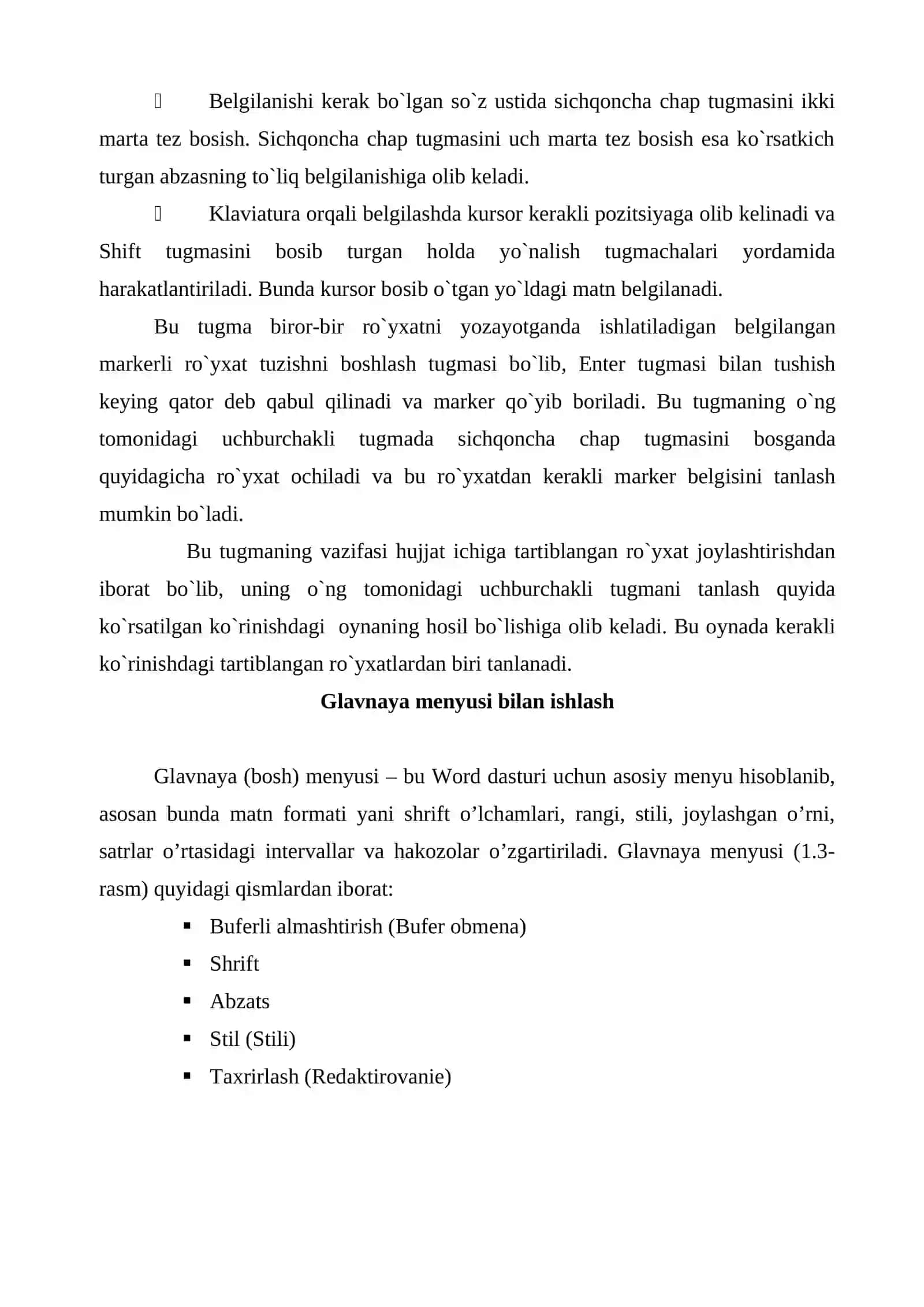 Microsoft Word dasturi “Glavnaya” bo’limi 4