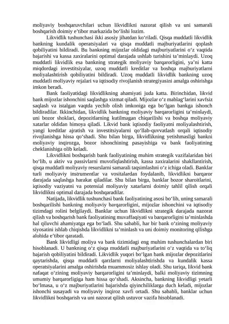 Bank likvidlik va uni boshqarish 4