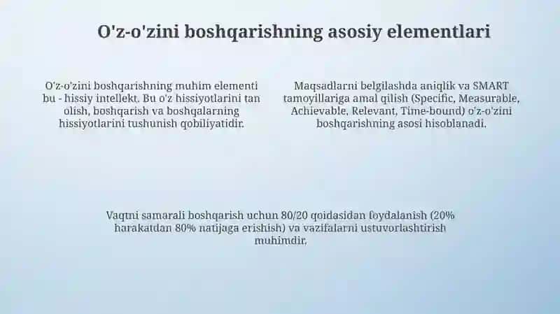 O'z o'zini boshqarish ko'nikmasini rivojlantirish yo'llari 4