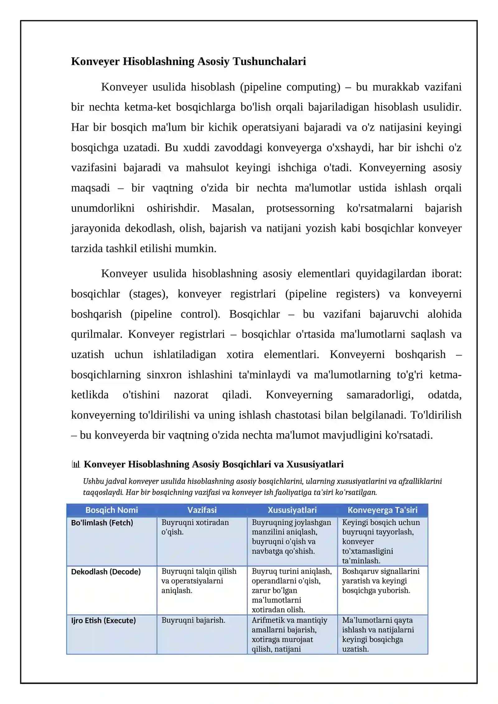 Hisob-kitoblarni konveyer usulida tashkillashtirish 4