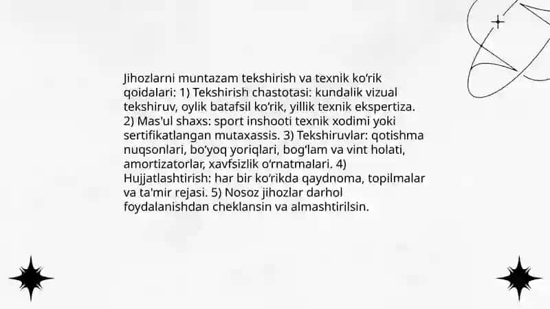 Gimnastika jihozlar, kiyimlardan foydalanish qoidalari 4