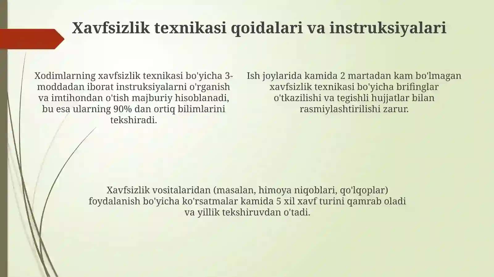 Xodimlarning xavfsiz faoliyatini tashkil qilish chora-tadbirlari 4