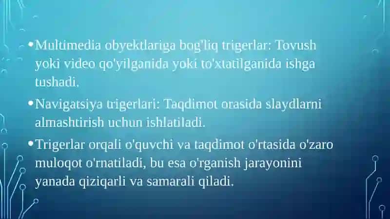 MS Power Point dasturida trigerlardan foydalanib o'yin trenajorlari yaratish texnologiyasi 4