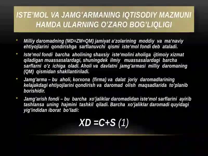 Iste’mol, jamg’arma, investitsiyalar 4