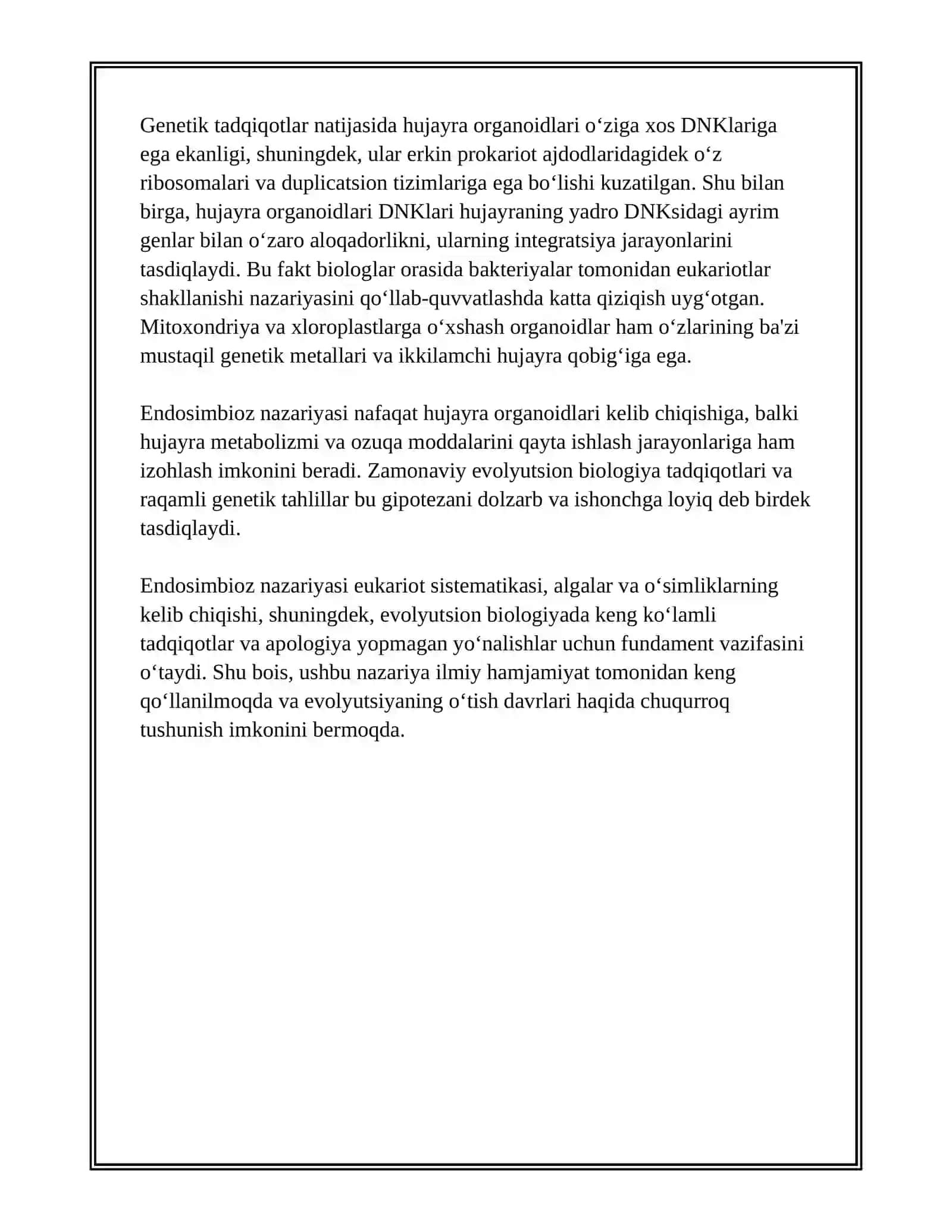 EUKARIOTLAR ULARNING KELIB CHIQISHI TO'G'RISIDAGI NAZARYA 4