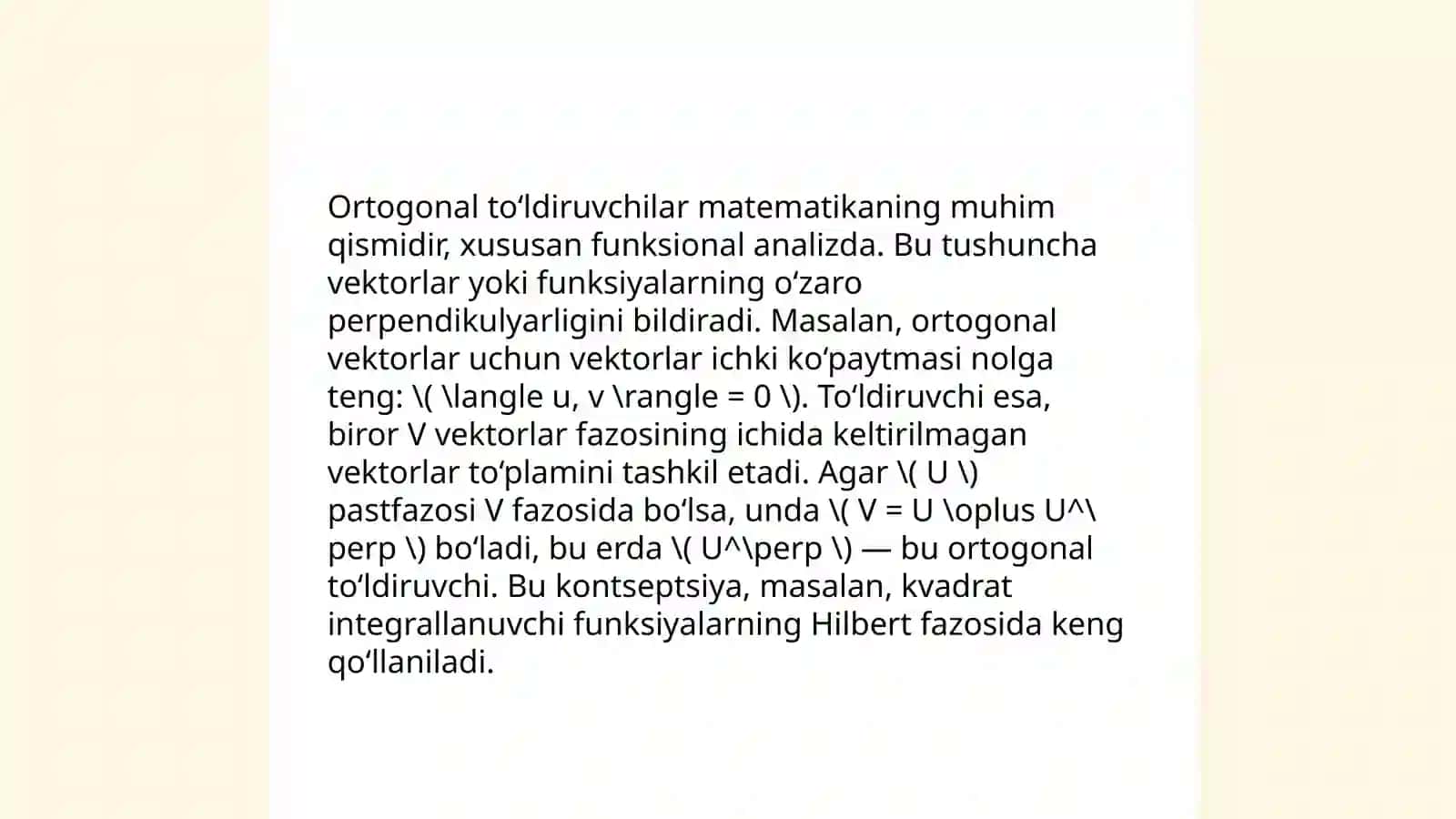 Ortogonal to‘ldiruvchi va uning xossalari 4