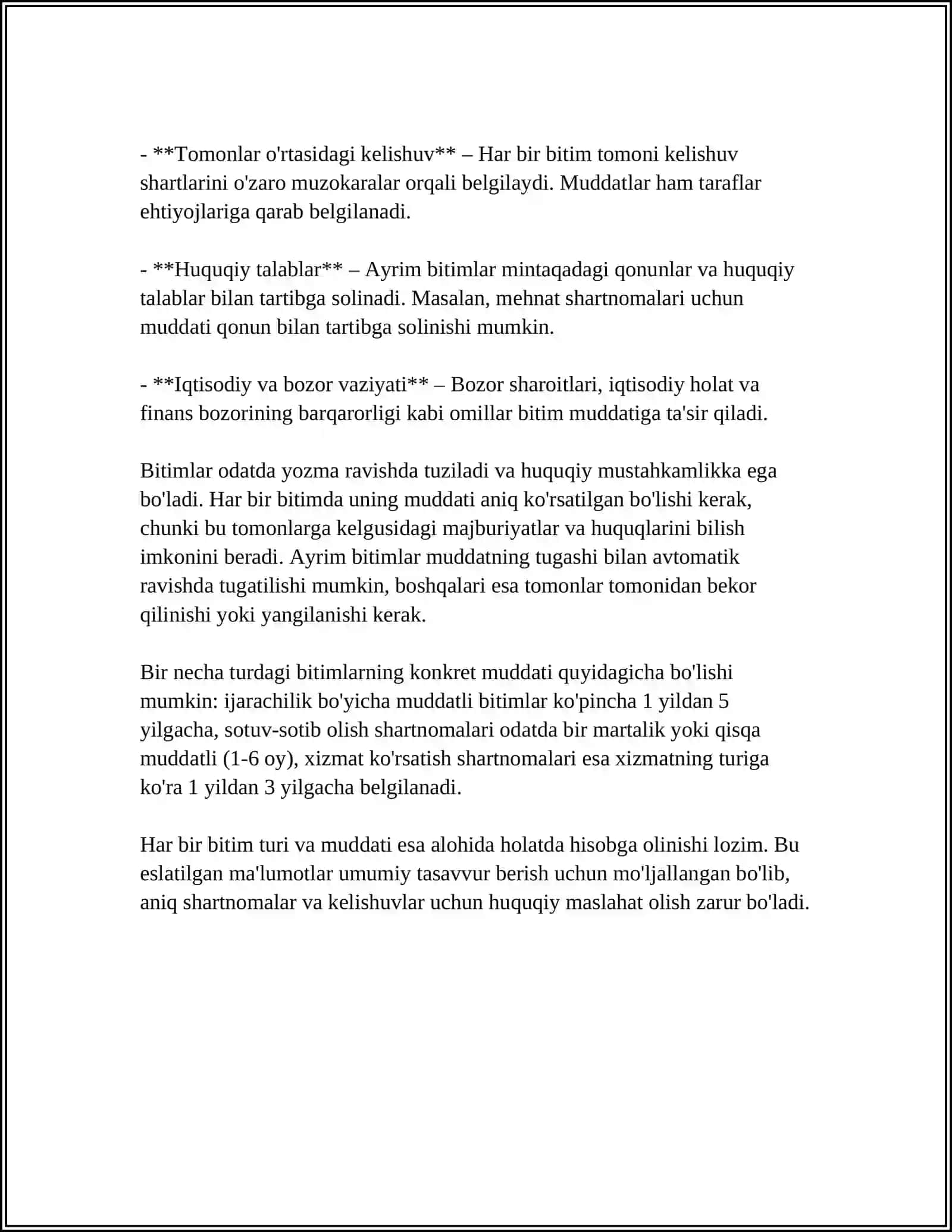 BITIMLARNING MUDDATLARI VA SHARTLI BITIMLAR 4