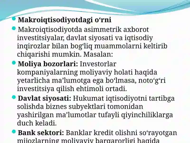 Asimmetrik axborotlar va ularni yo'qotish yo'llari 4