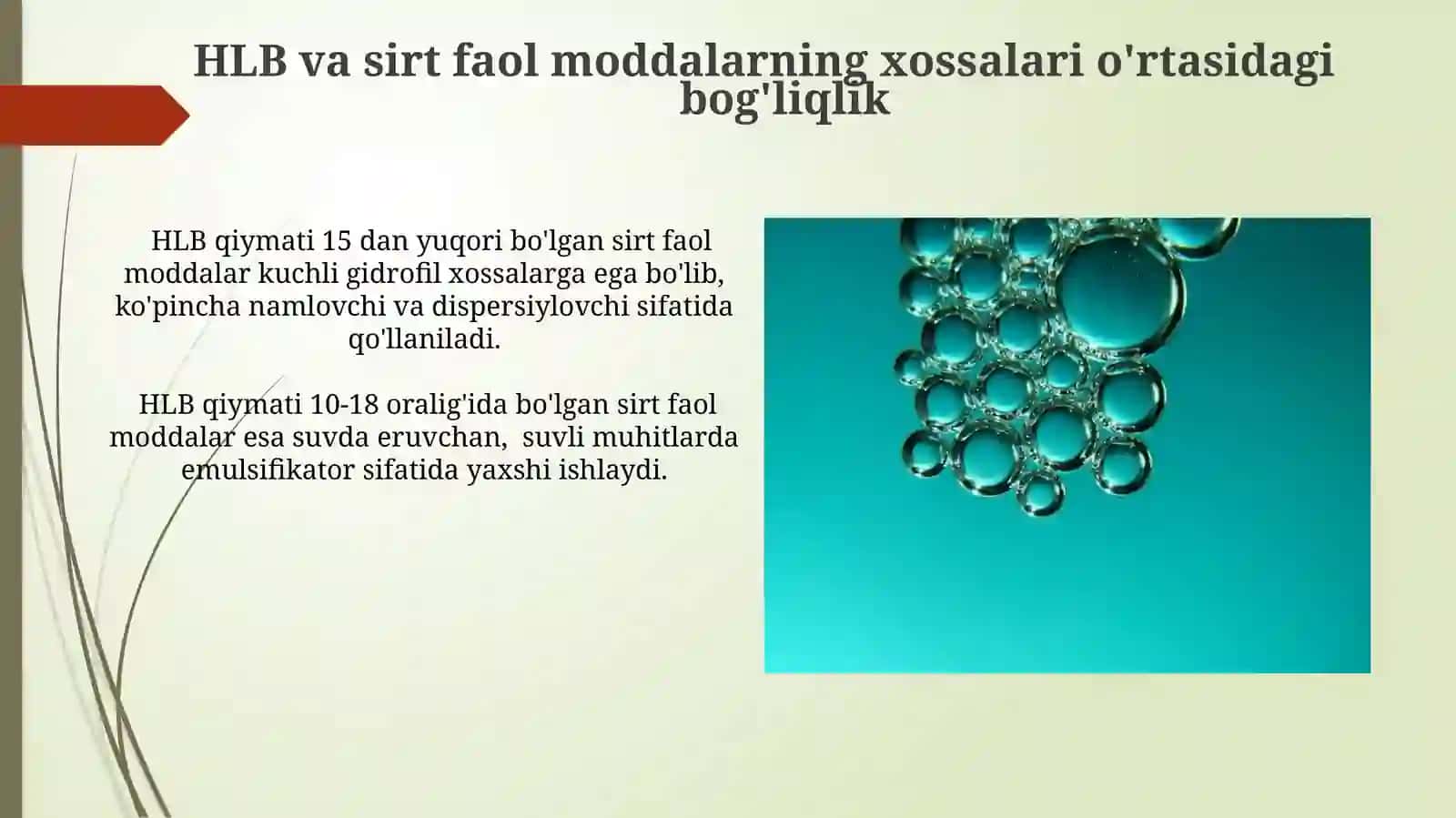 Kolloid sirt faol moddalarning gidrofil -liofil balansi 4