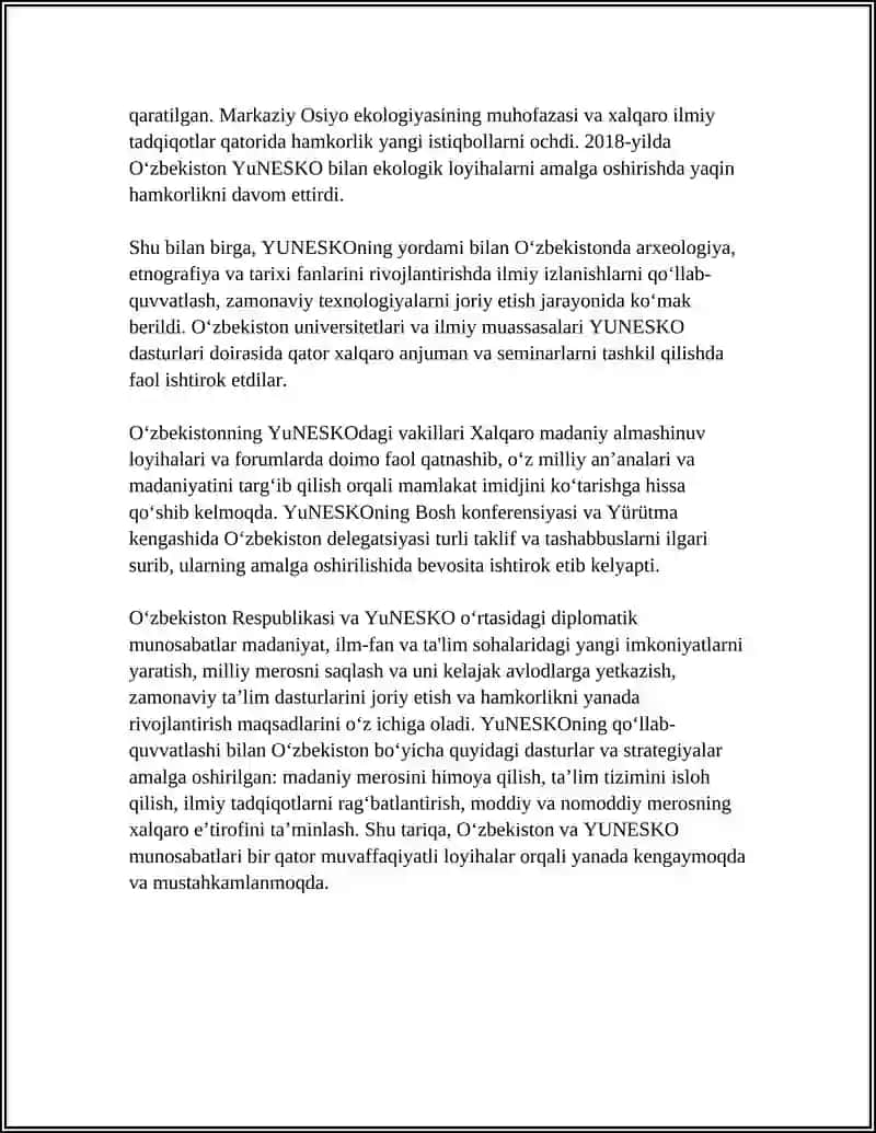 O'ZBEKISTON VA YUNESKO MUNOSABATLARI 4