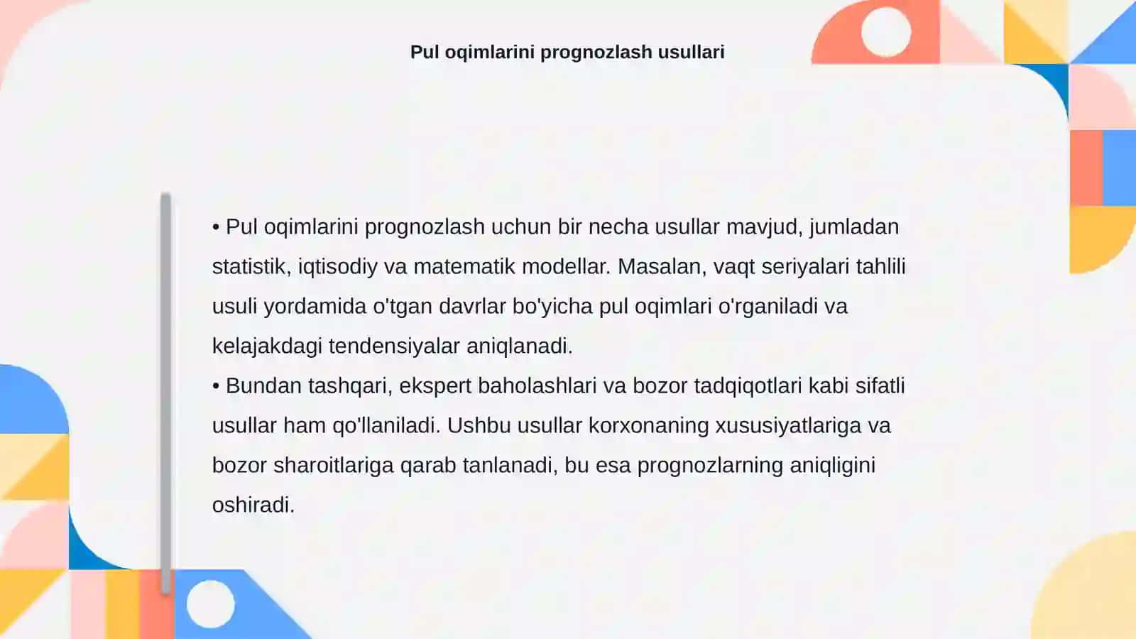 Pul oqimlarini prognozlash 4