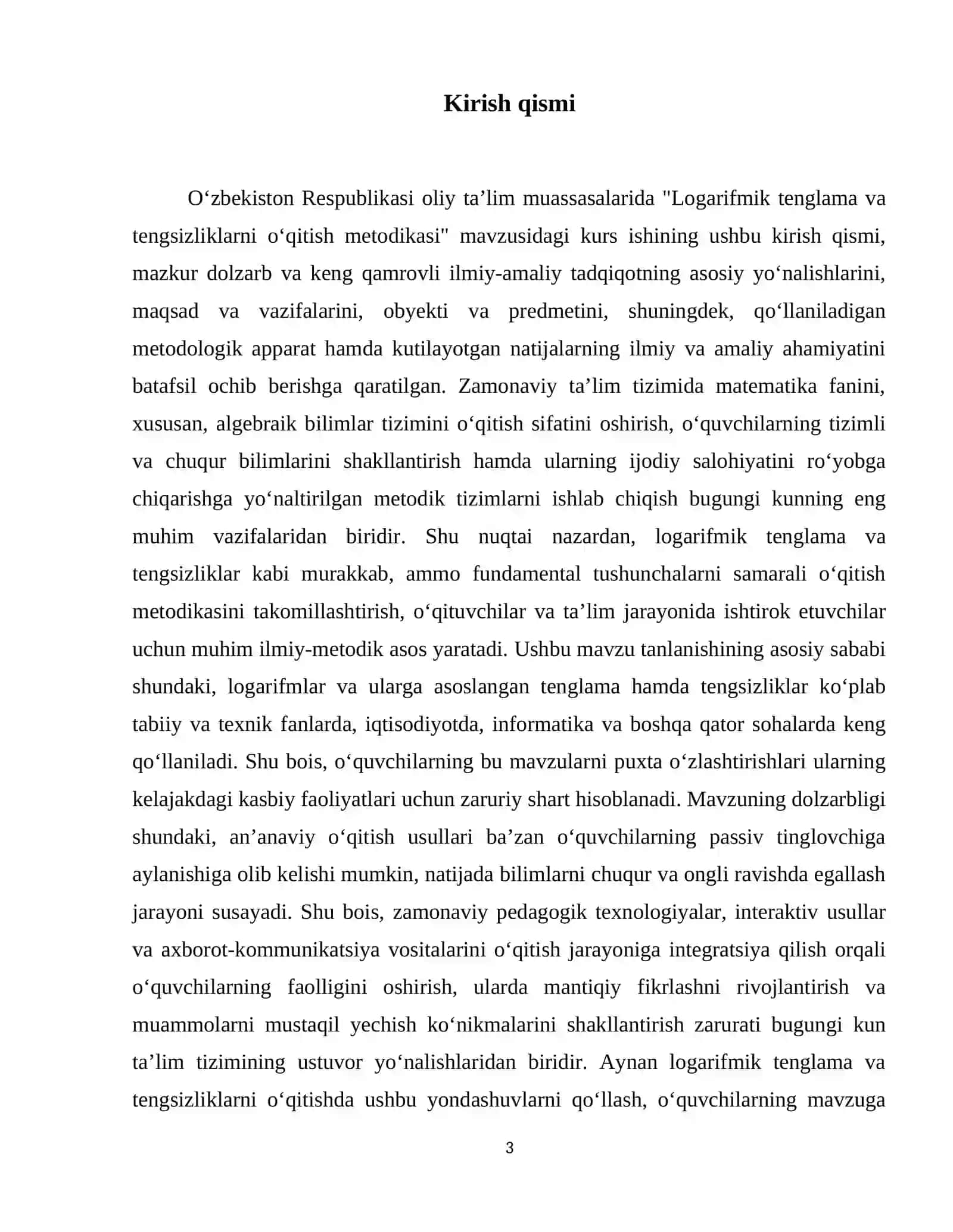 "Logarifmik tenglama va tengsizliklarni" oʻqitish metodikasi 4