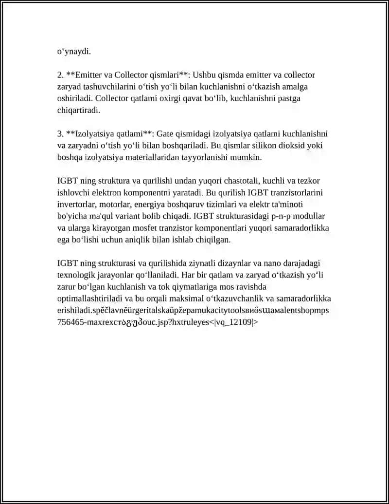 IGBT TRANZISTORLARI VA ULARNING ISHLASH TAMOILLARI 4