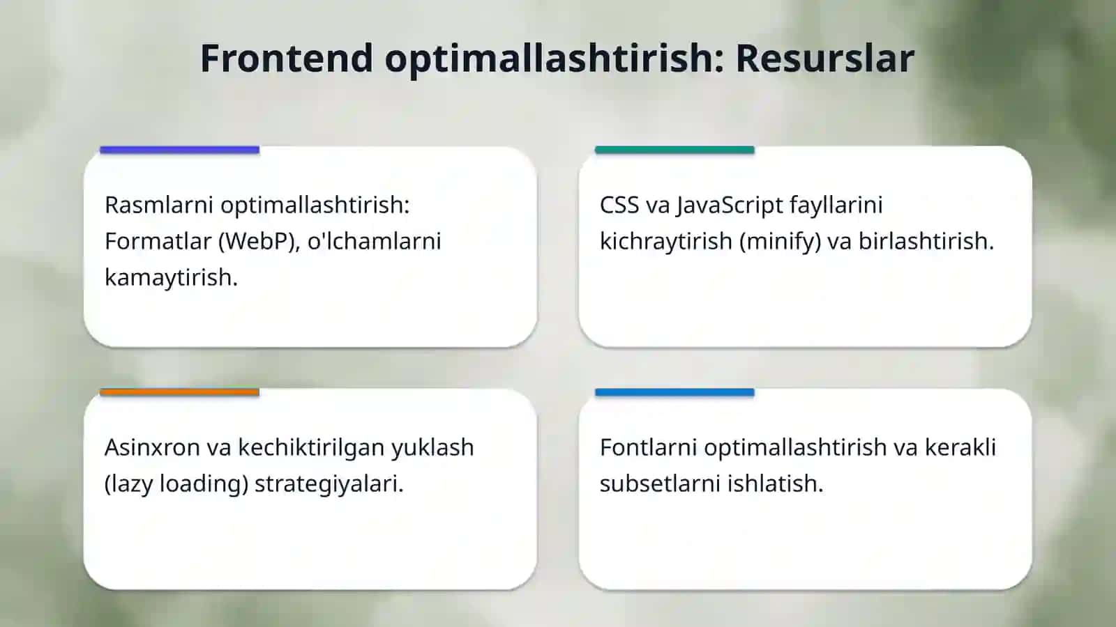 Web sahifa yuklanish tezligini optimallashtirish 4