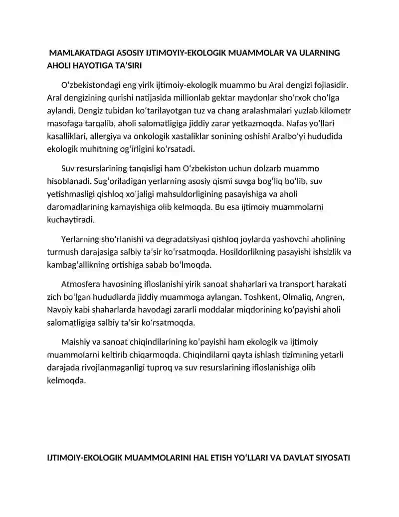 O‘zbekiston Respublikasining Ijtimoiy-Ekologik Muammolari 4
