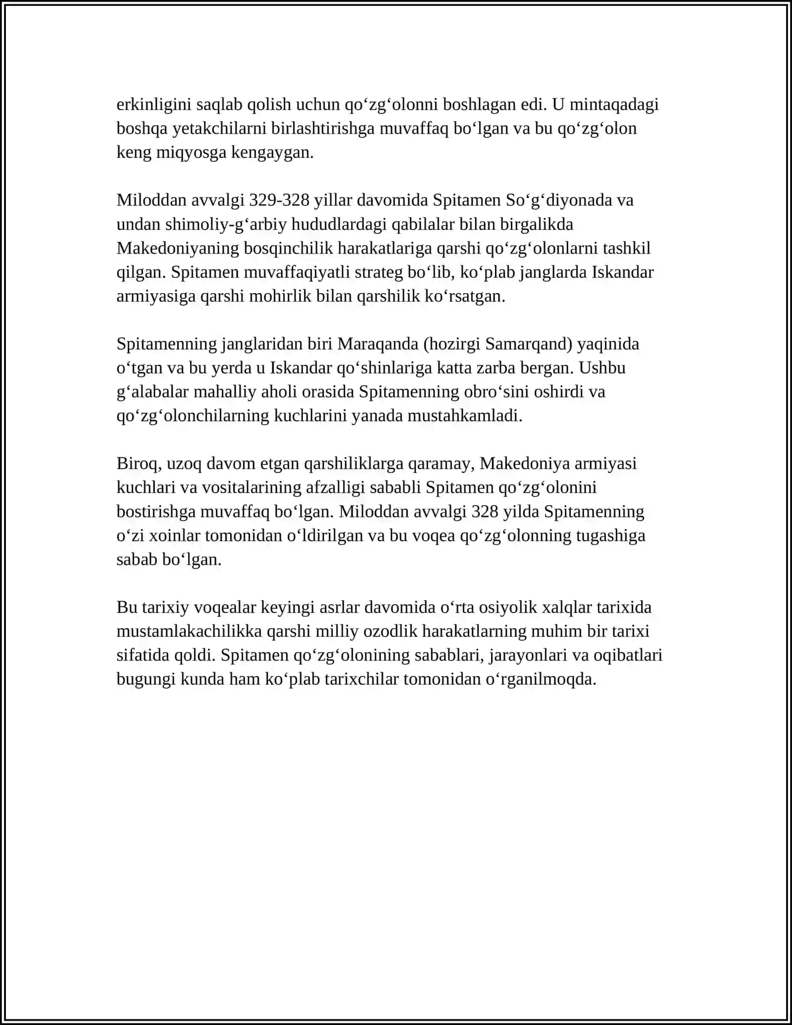 SPITAMEN QOʻZGʻOLONI 4