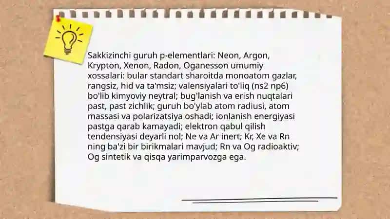 Geliy va sakkizinchi guruhning p-elementlari 4