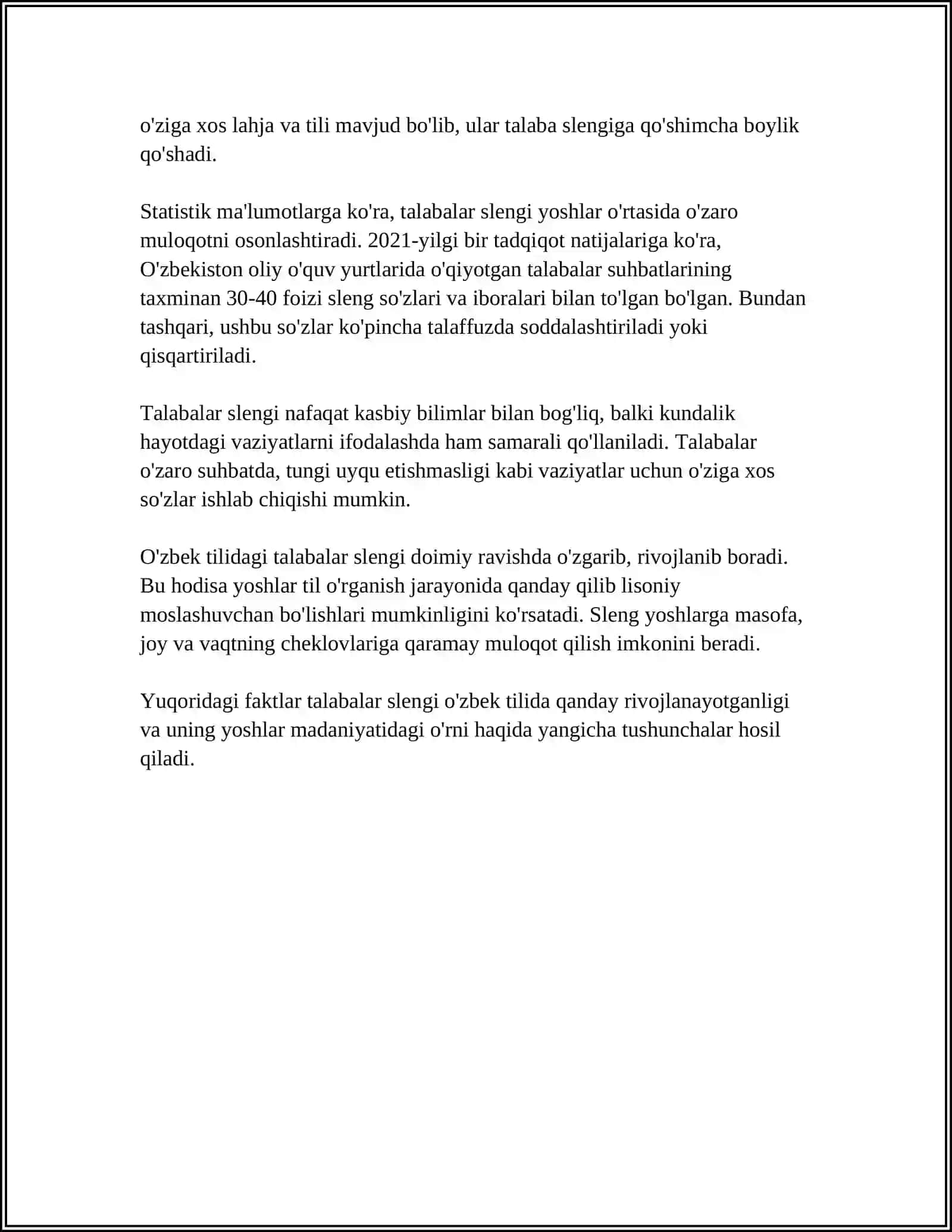 MUSTAQIL ISH Mavzu: TALABALAR LEKSIKASI 4
