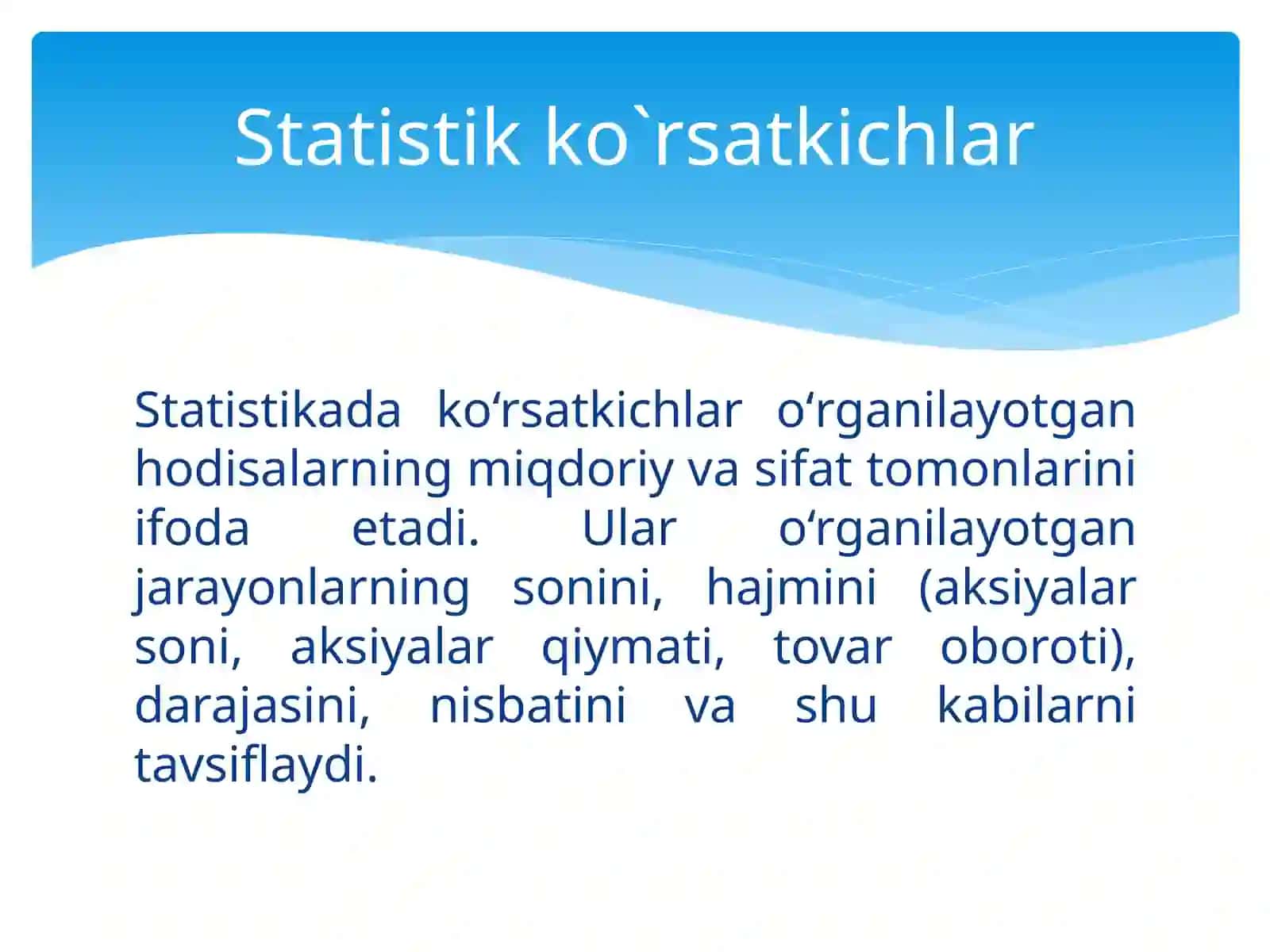 Statistik ko'rsatkichlar va o'rtacha miqdorlar 4