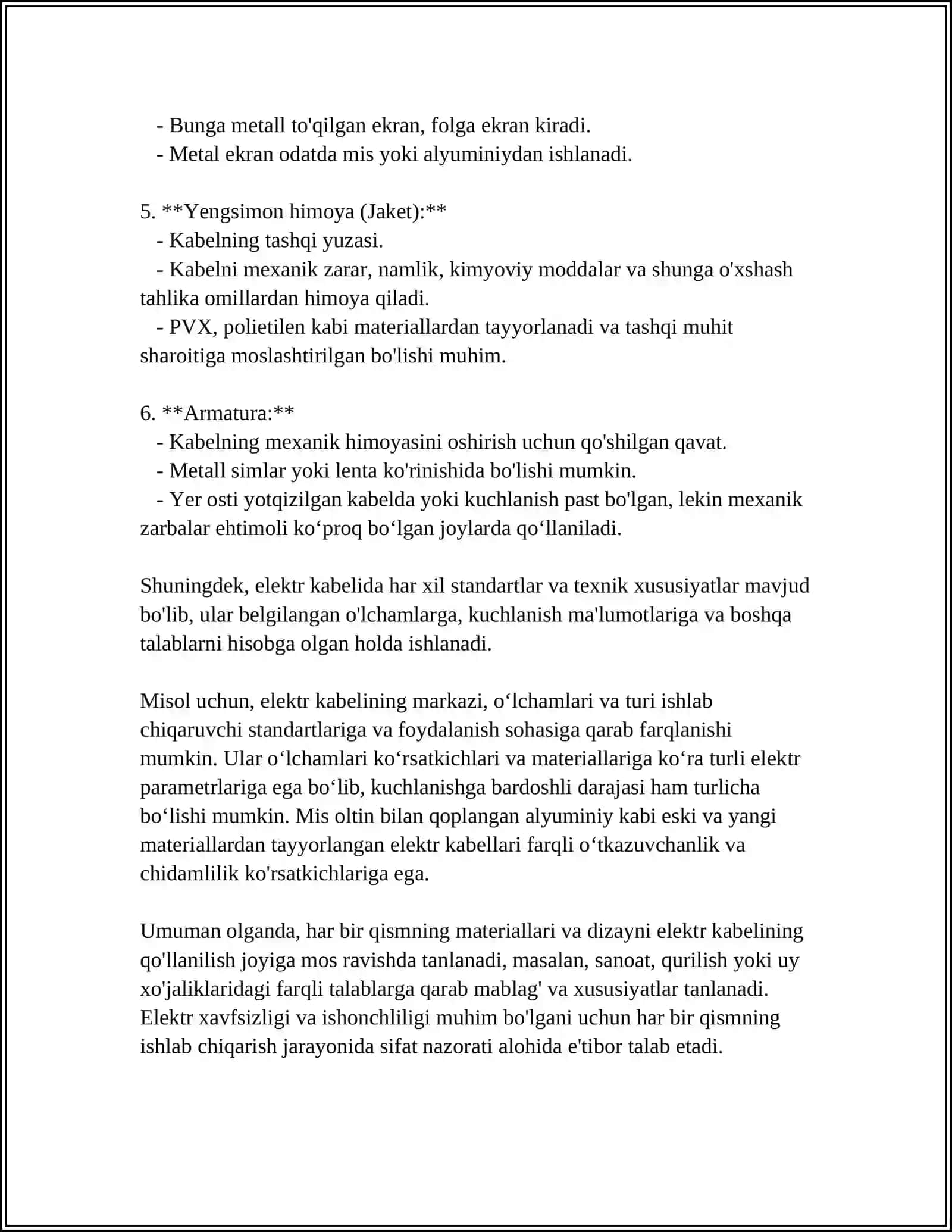 Elektr kabelining asosiy qismlari 4