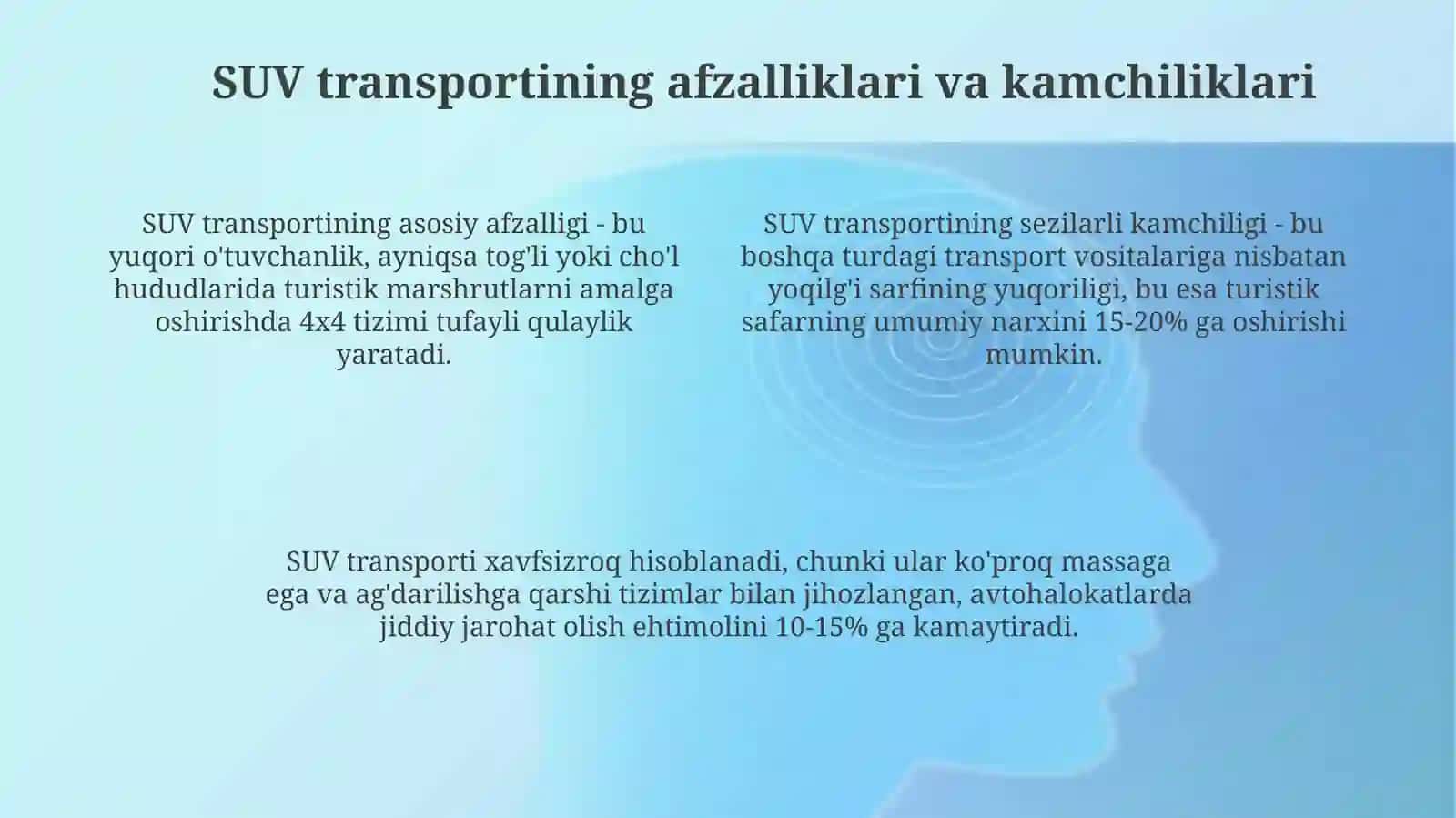 SUV transporti turizmida 4