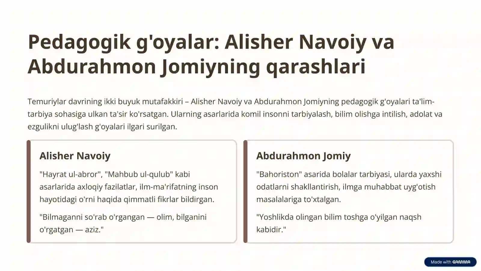 Temuriylar davrida (2-Renessans) ta'lim-tarbiya va pedagogik g'oyalar taraqqiyoti 4