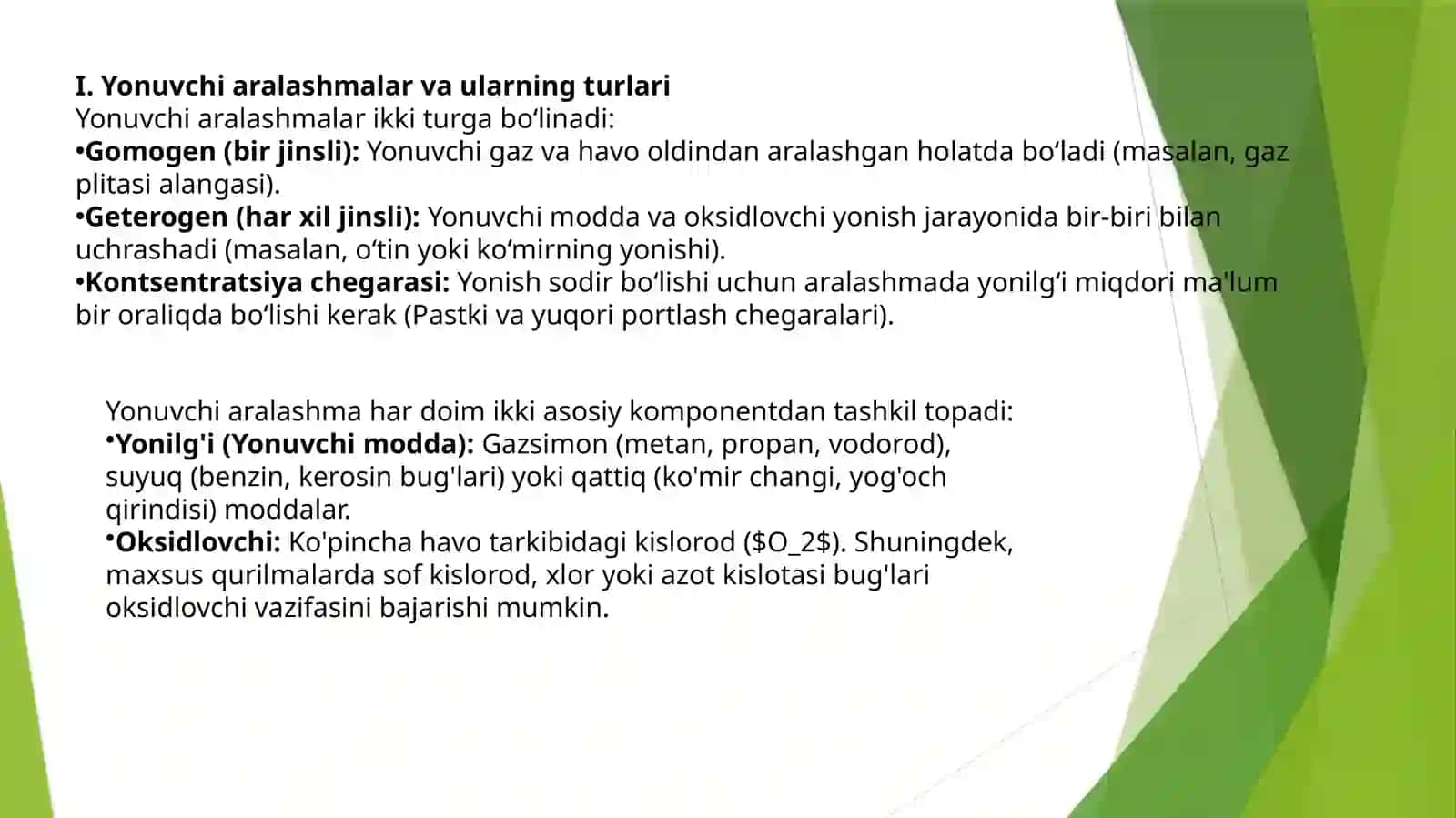 Yonuvchi aralashmalarning yonish qonunlari 4