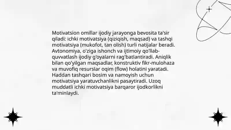 Ijodkorlikni uyg'otish va ijodiy jarayon stimullari 4