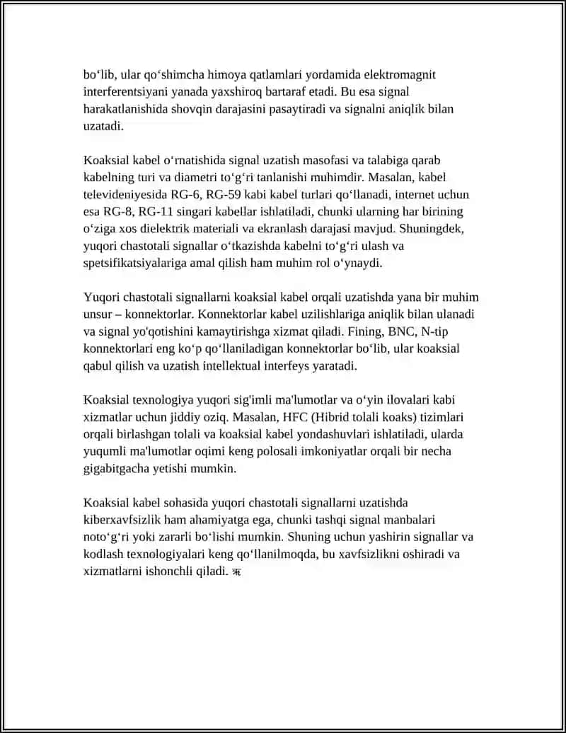 Koaksial kabel orqali yuqori chastotali signallarni uzatish 4