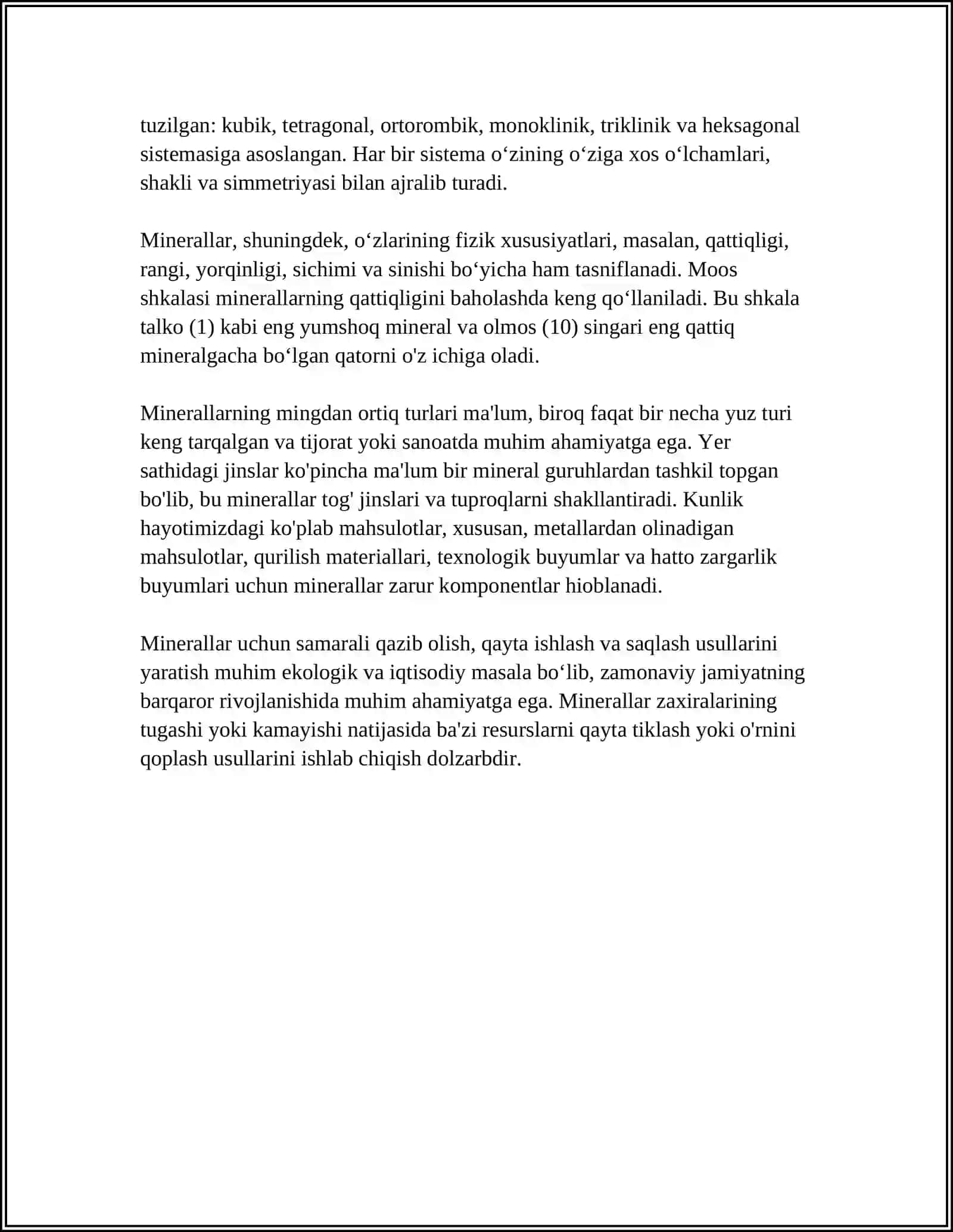 MINERALLAR VA TOGʻ JINSLARIGA HARAKTERISTIKA BERISH 4
