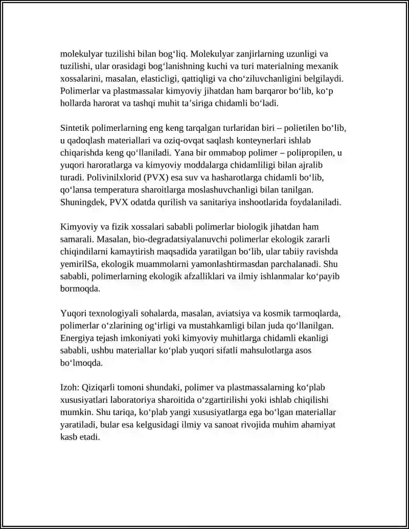 POLIMERLAR VA PLASMASSALAR 4