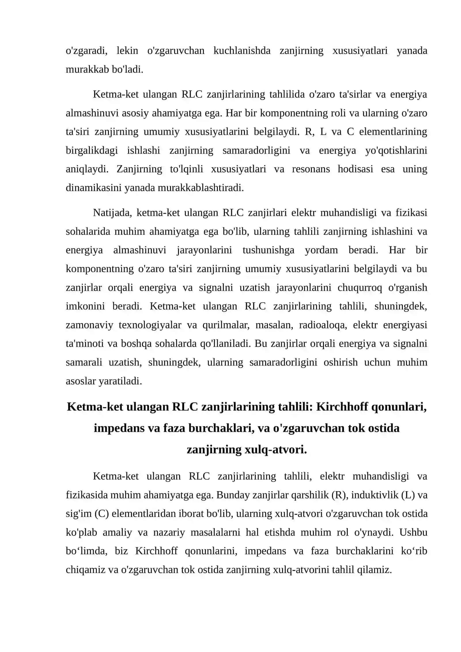 Ketma-ket ulangan RLC zanjirlari tahlili 4