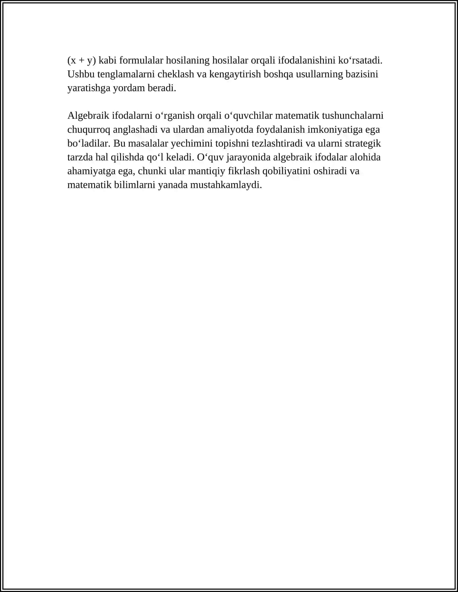 ALGEBRIK MATERIALLARGA OID TIMSS TOPSHIRQLARINI ISHLAB CHIQISH 4