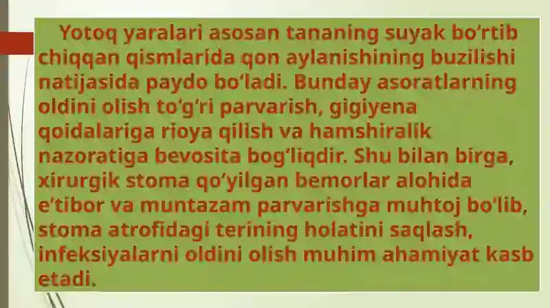 Bemorlarda yotoq yaralarini oldini olish. Xirurgik stomat. parvarish qilish 4