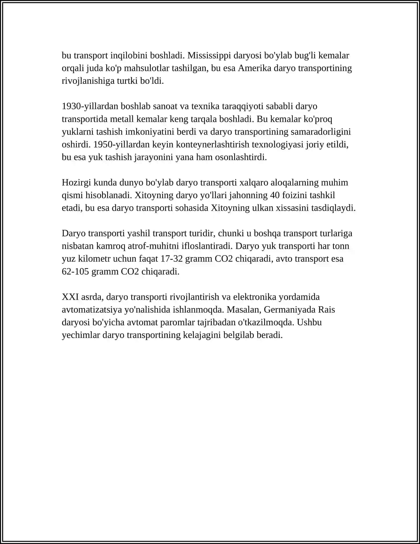ALOQA YULLARIDAN. DARYO TRANSPORTI TASNIFI, YUTUQLARI VA RIVOJLANTIRISH MUAMMOLARI 4