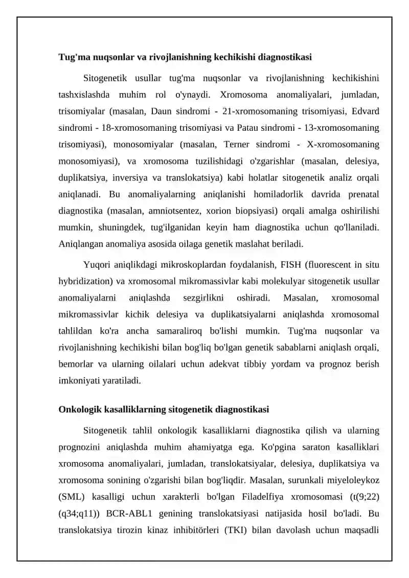 Sitogenetik usulning asosiy qo'llanilish sohalari 4