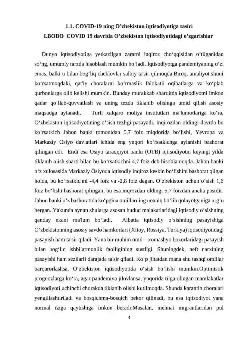 Covid-19 pandemiyasining O’zbekiston iqtisodiyotiga tasiri 4