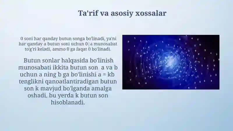 Butun sonlar halqasida bo'linish munosabati 4