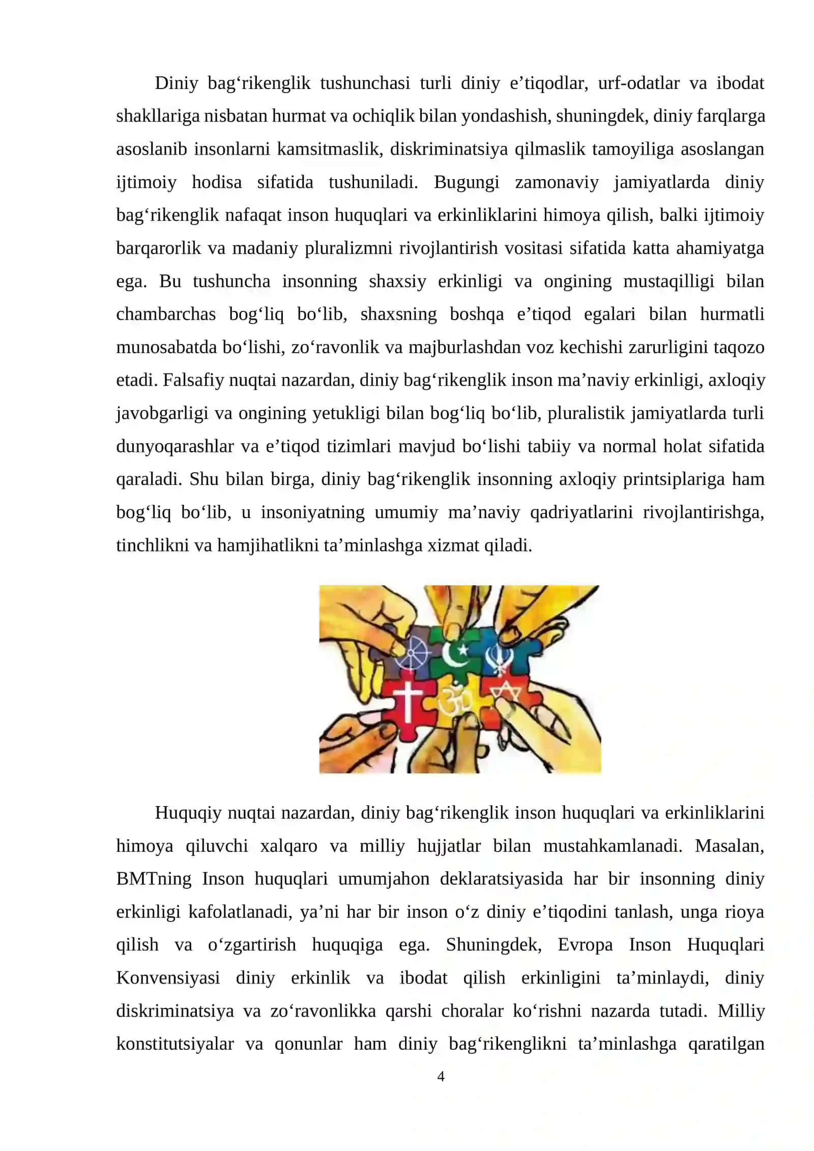Diniy bag'rikenglik tushunchasi nimani anglatadi. 4