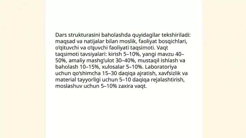 Kimyo darslarini analiz qilish va uni takomillashtirish metodikasi 4