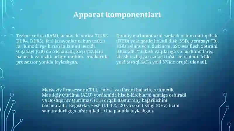 Axborot kommunikatsion texnologiyalarining komponentlari 4