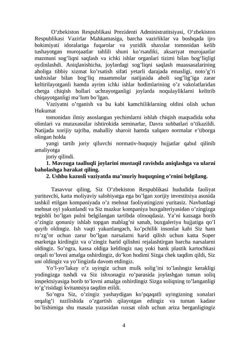 Ekologiya va huquq fakulteti Bakalavriat ta’lim yoʻnalishlari boʻyicha 3- kurs uchun 4