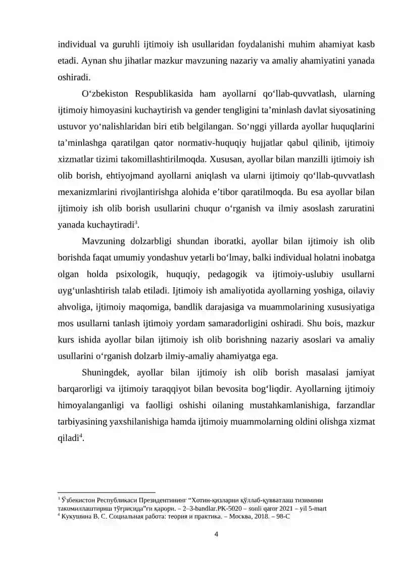 Ayollar bilan ijtimoiy ish olib borish usullari 4