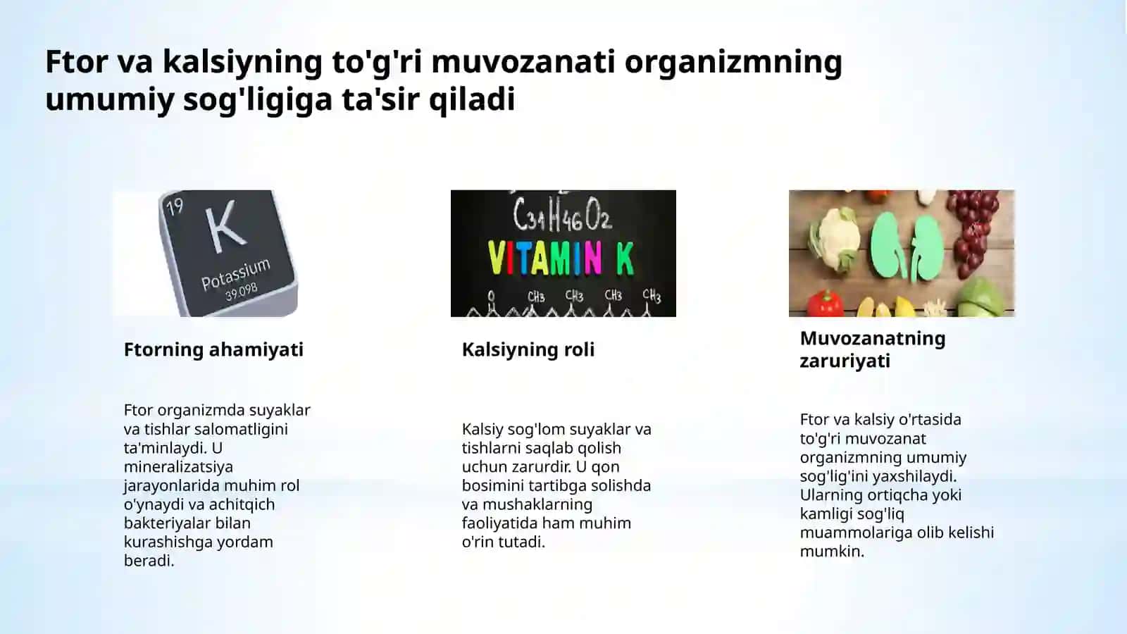 Mikroelementozlar.Ftor,kalsiy miqdorining ortishi 4