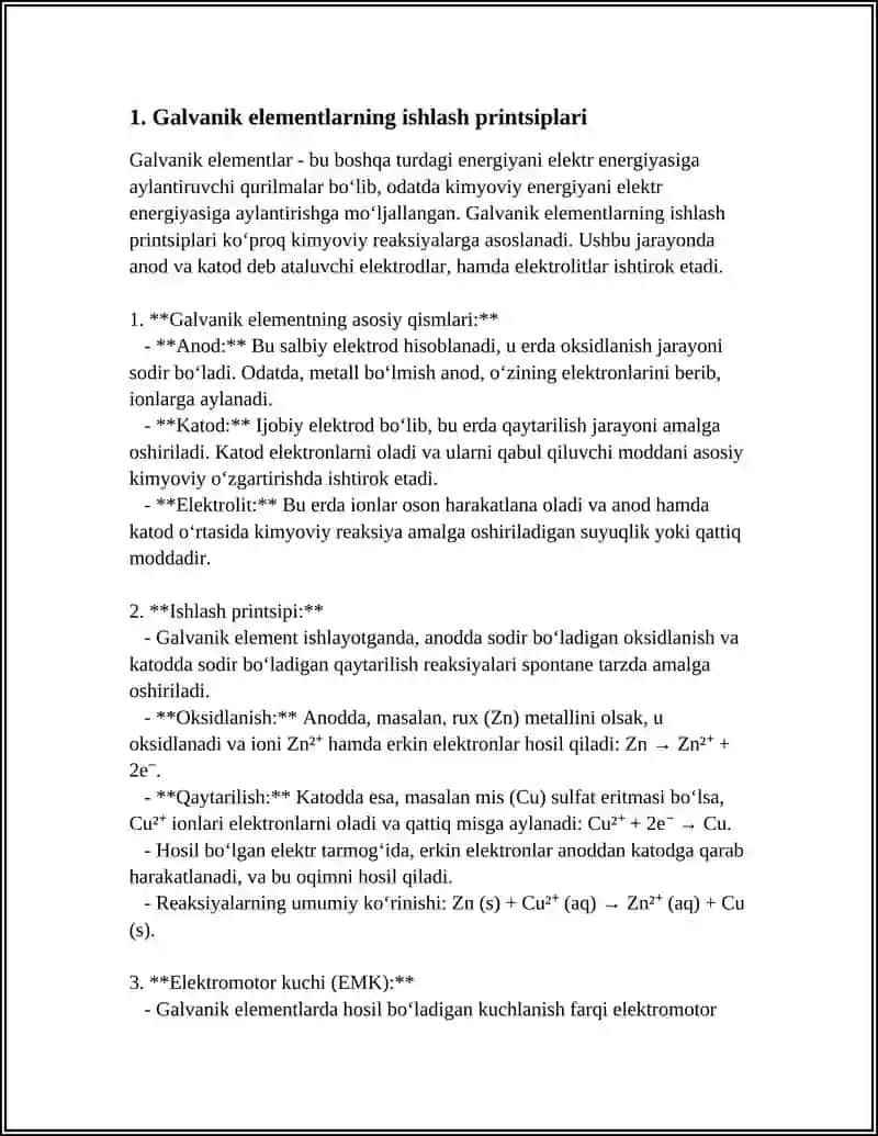 Galvanik Elementlarning Xalq xo'jaligida Ro'li 4