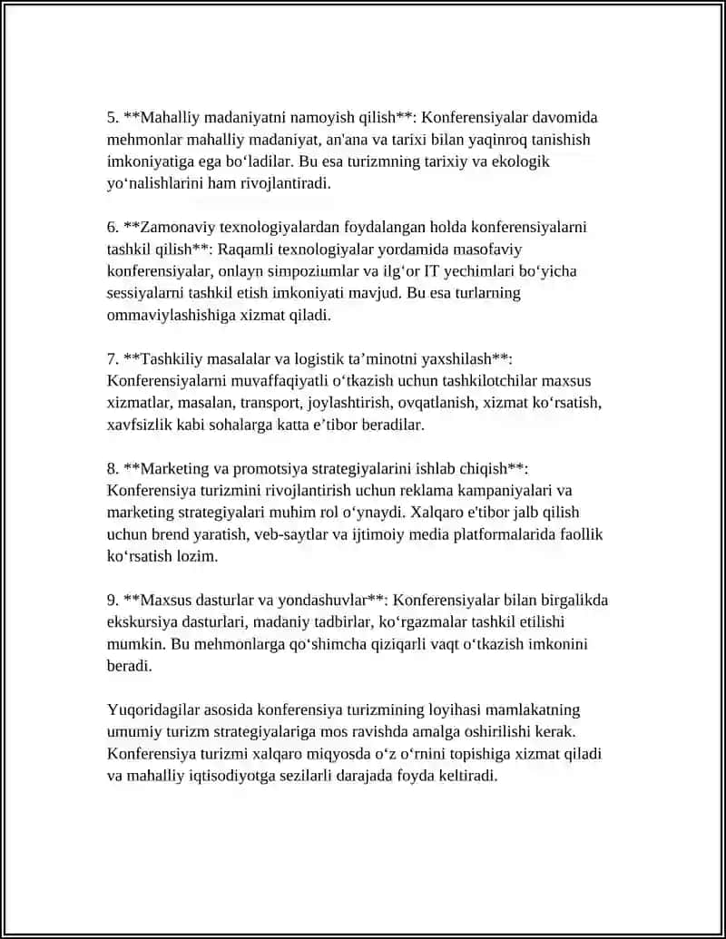 KONFERENSIYA TURIZMINING TASHKIL ETILISHI: AMALIY LOYIHA NAMUNASI 4