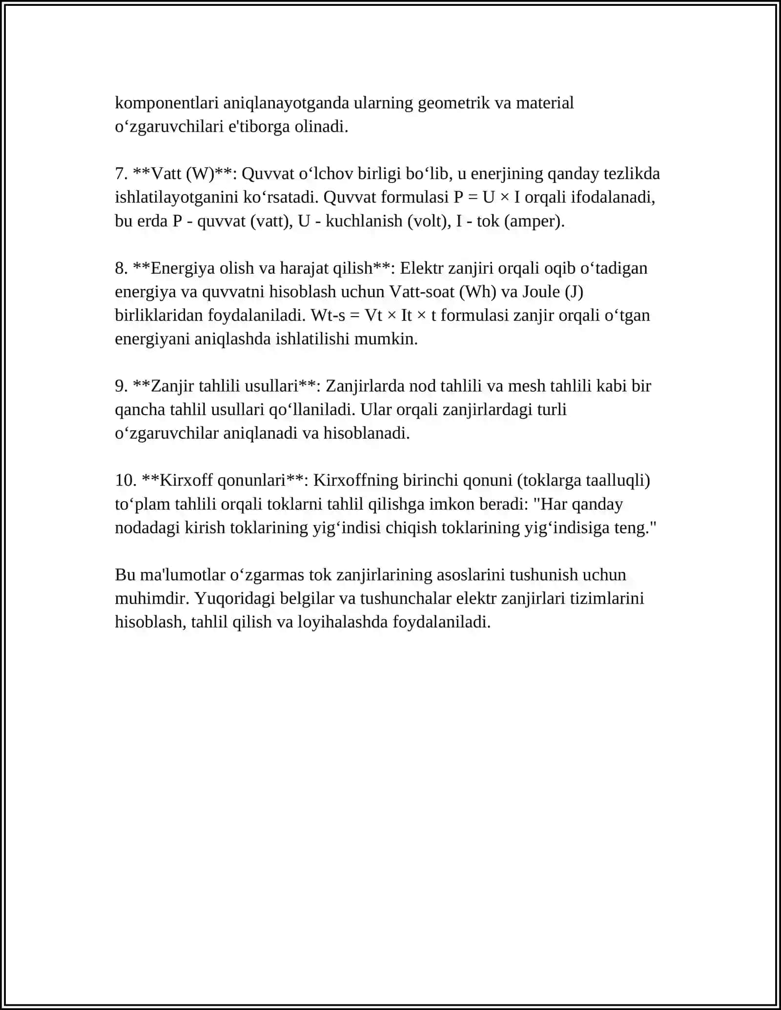 OʻZGARMAS TOK ZANJIRLARINI HISOBLASH 4