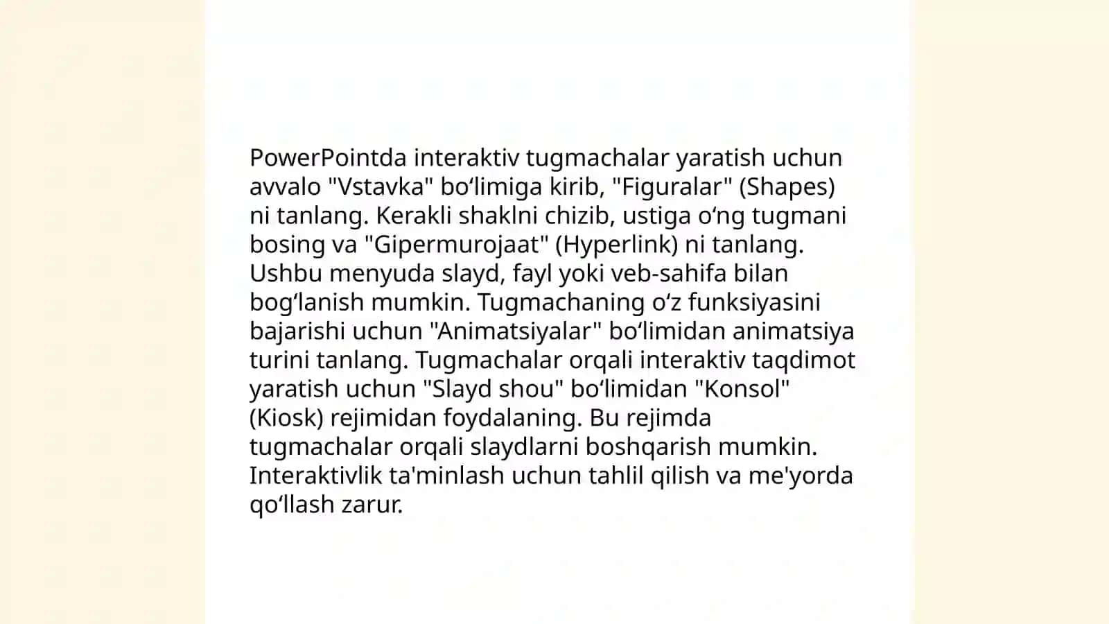 Microsoft PowerPointda oʻrgatuvchi-interaktiv taqdimotlar yaratish 4